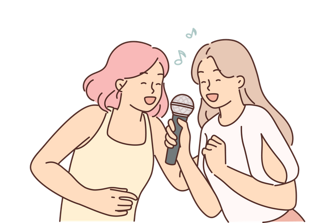 Chicas cantando karaoke  Ilustración