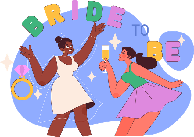 Las niñas celebran antes de la fiesta de bodas.  Ilustración