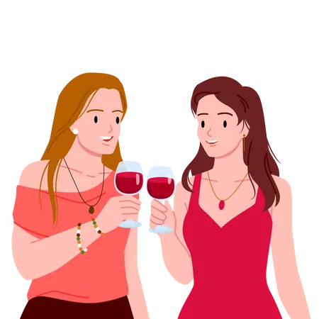 Chicas con copa de vino  Ilustración