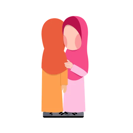 Chicas con hijab abrazándose  Ilustración