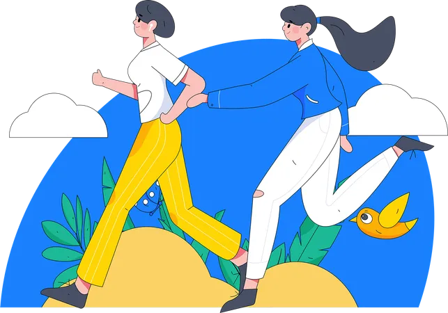 Niñas corriendo en el parque  Ilustración