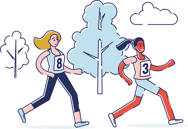 Chicas corriendo en una maratón  Ilustración
