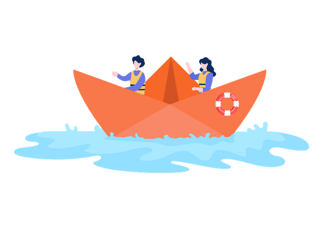 Chicas disfrutando de un paseo en barco  Ilustración