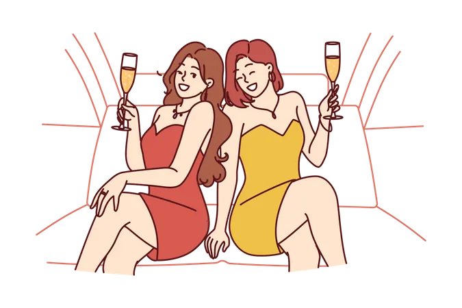 Chicas disfrutando de una fiesta de bebidas  Ilustración