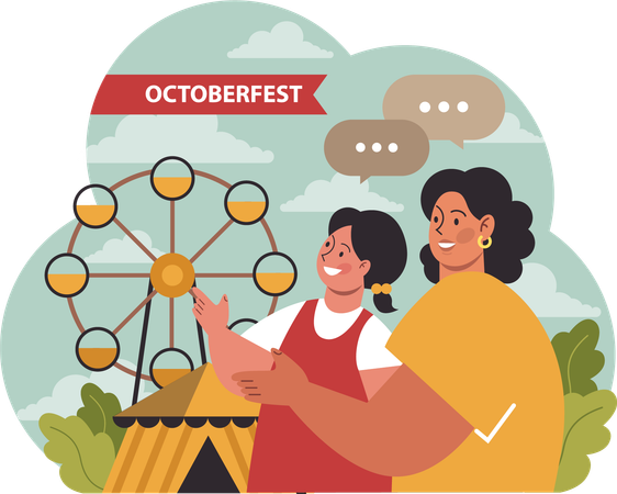 Chicas disfrutando del oktoberfest  Ilustración