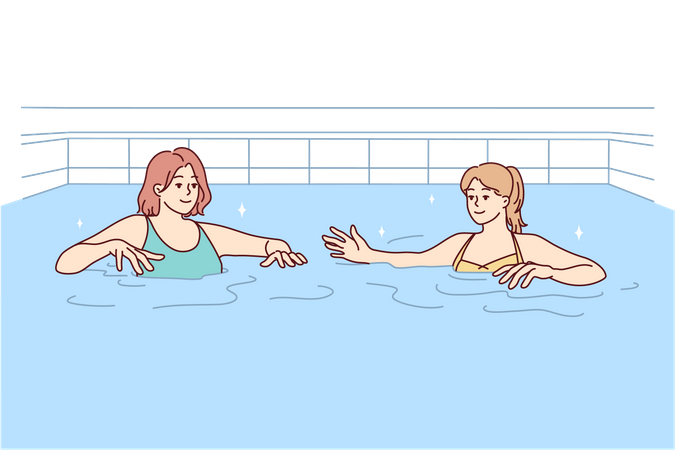 Chicas disfrutando en la piscina  Ilustración