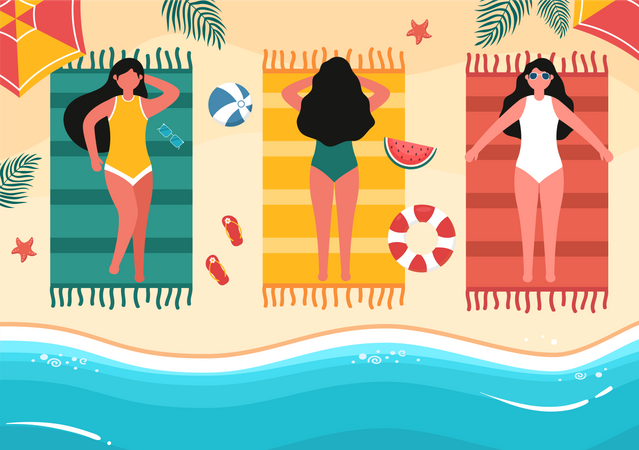 Las niñas en bech celebrando el Festival Italiano Buon Ferragosto  Ilustración