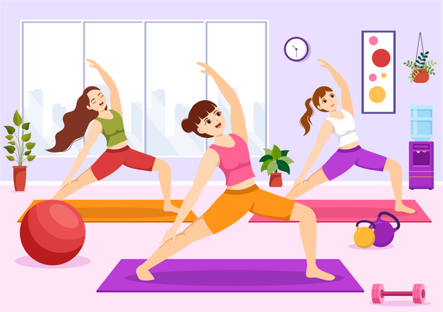 Chicas en clase de yoga  Ilustración