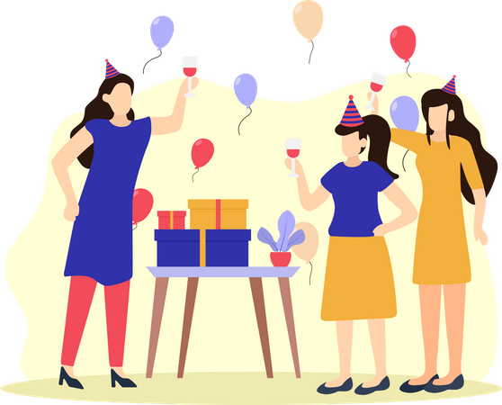 Chicas en fiesta de cumpleaños  Ilustración