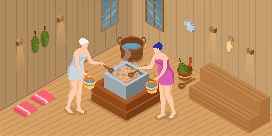 Chicas en sauna  Ilustración