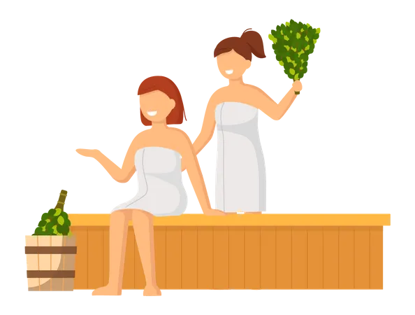 Chicas en sauna  Ilustración