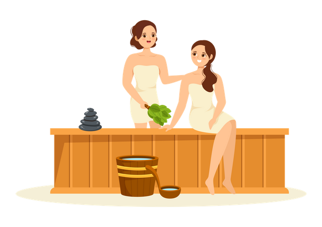 Chicas en sauna  Ilustración