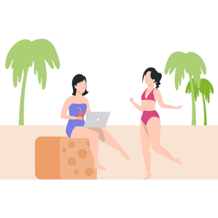 Chicas en vacaciones de verano  Ilustración