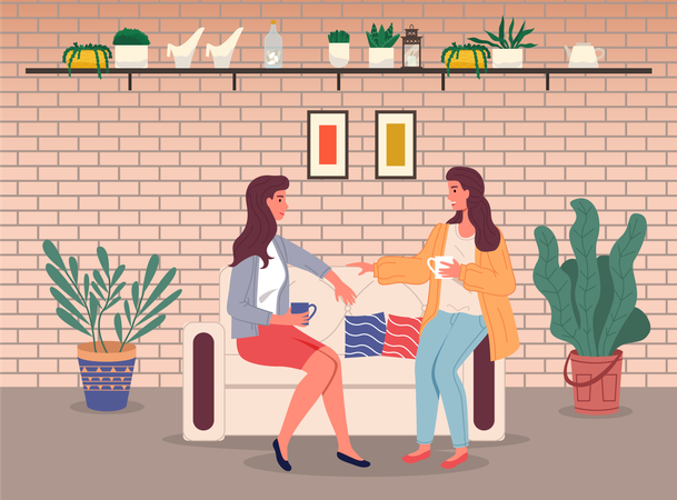 Niñas felices pasando tiempo libre en casa  Ilustración