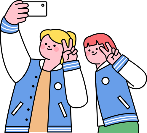 Chicas hablando selfie en móvil  Ilustración