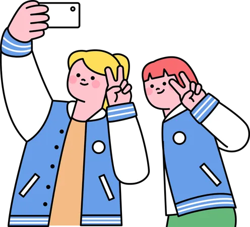 Chicas hablando selfie en móvil  Ilustración