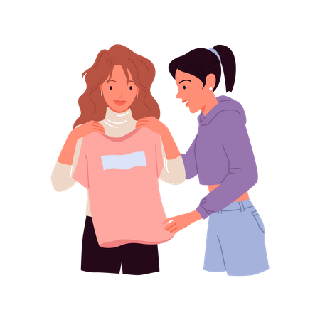 Chicas haciendo compras de ropa  Ilustración