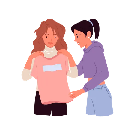 Chicas haciendo compras de ropa  Ilustración