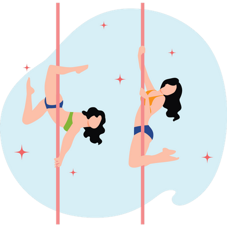 Chicas haciendo ejercicio con postes  Ilustración
