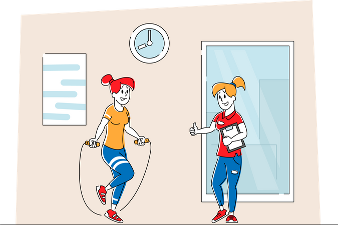 Chicas haciendo ejercicio juntas en el gimnasio  Illustration