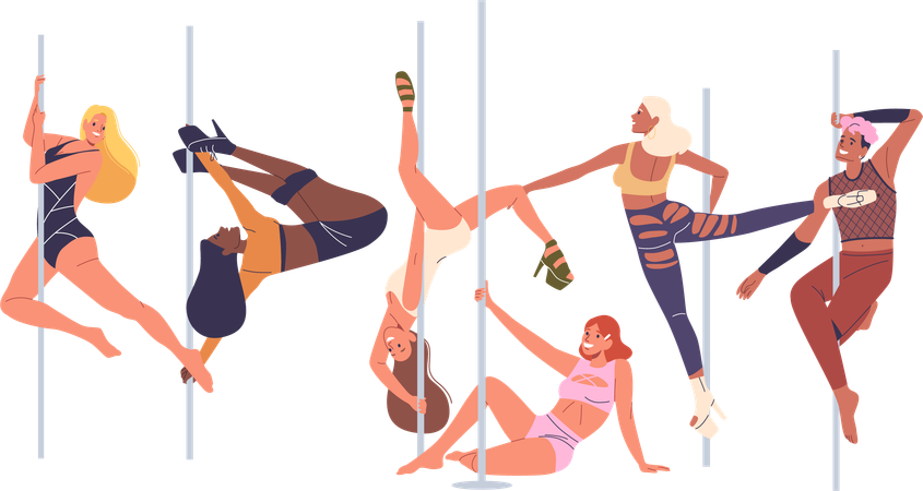 Chicas haciendo pole dance  Ilustración