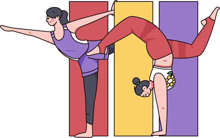 Chicas haciendo pose de yoga  Ilustración