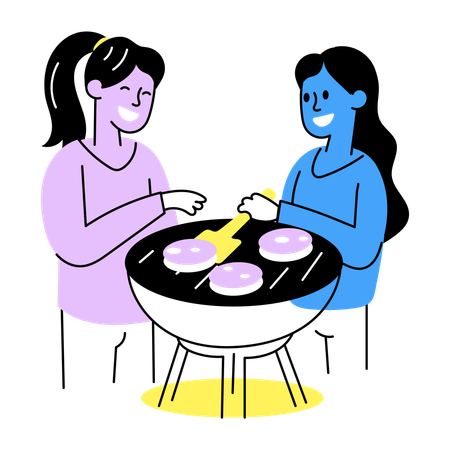 Chicas haciendo una fiesta de barbacoa  Ilustración