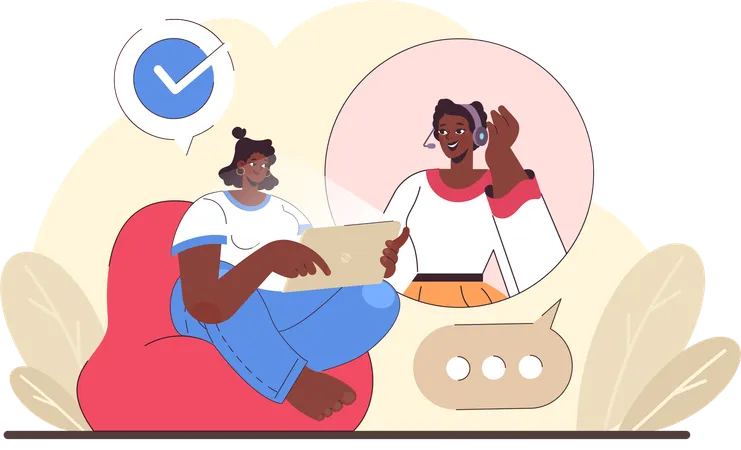 Chicas haciendo reunión por videollamada  Ilustración