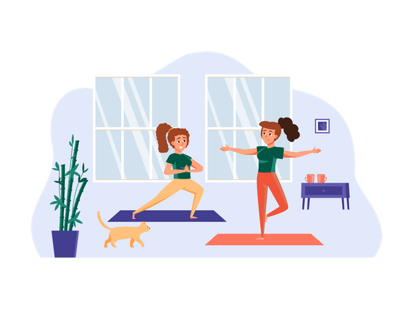 Chicas haciendo yoga  Ilustración