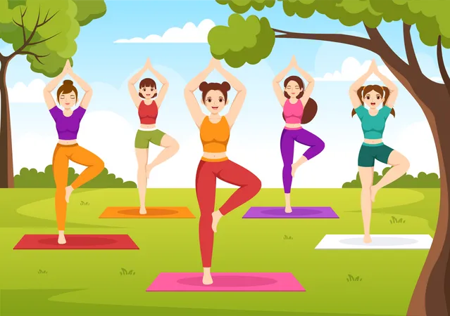 Chicas haciendo yoga  Ilustración