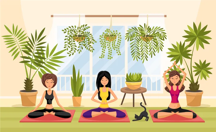 Chicas haciendo yoga  Ilustración