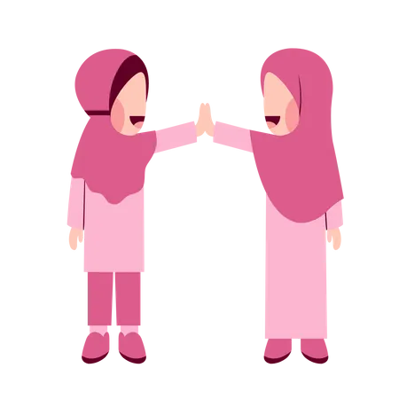 Chicas con hijab chocando esos cinco  Ilustración