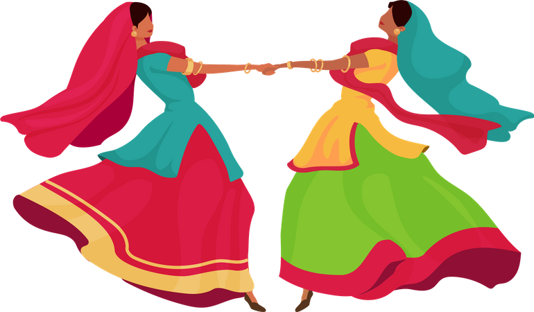 Chicas indias en sari  Ilustración