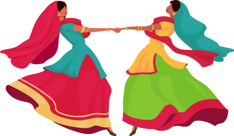 Chicas indias en sari  Ilustración