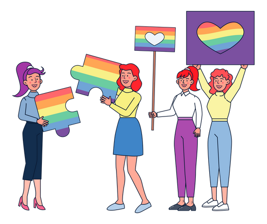 Chicas lesbianas protestando  Ilustración