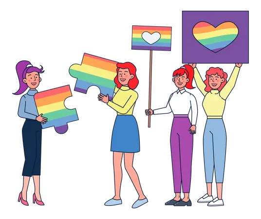 Chicas lesbianas protestando  Ilustración