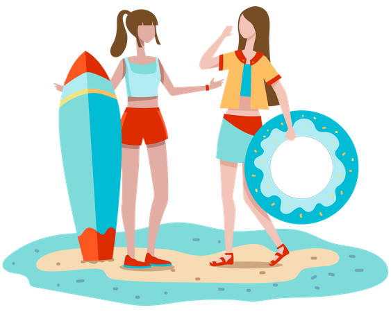 Chicas listas para surfear  Ilustración