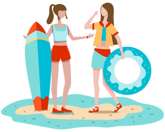 Chicas listas para surfear  Ilustración