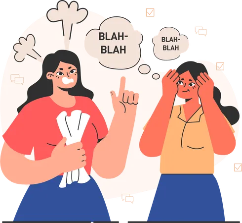 Chicas peleando verbalmente  Ilustración