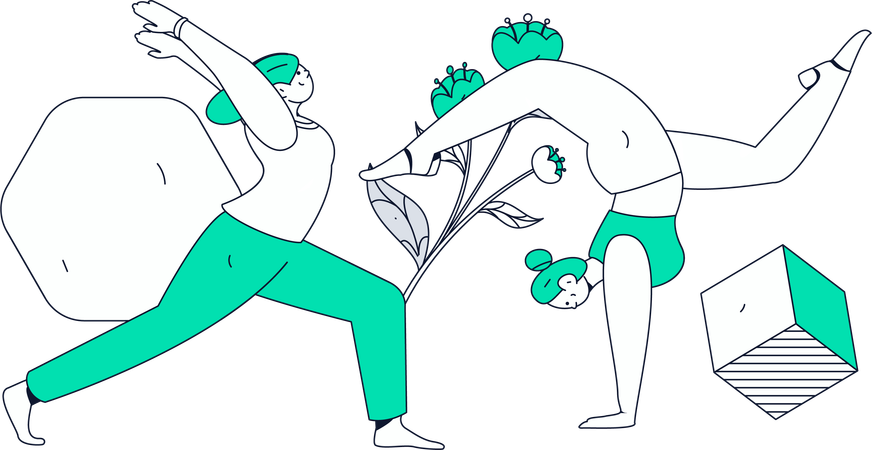 Chicas de yoga haciendo yoga por la mañana  Ilustración