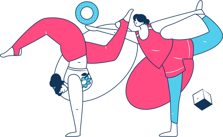 Chicas de yoga haciendo yoga por la mañana  Ilustración