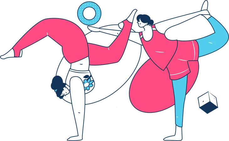 Chicas de yoga haciendo yoga por la mañana  Ilustración