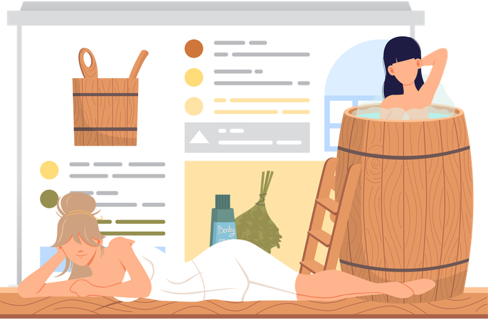 Chicas relajándose en la sauna  Ilustración