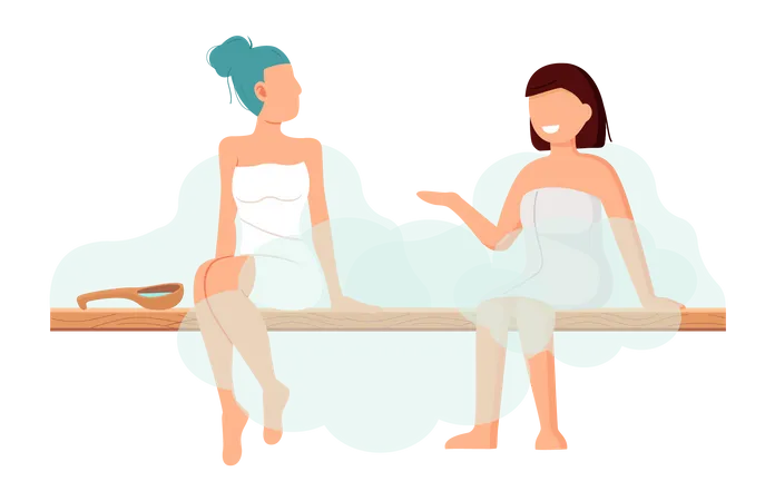 Chicas relajándose en la sauna  Ilustración