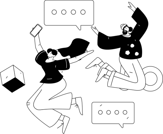 Niñas saltando y celebrando el día de la mujer.  Ilustración