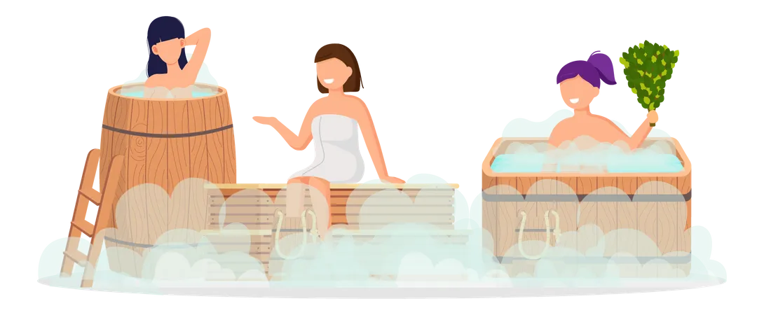 Chicas tomando baño de vapor  Ilustración