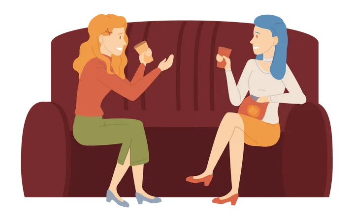 Chicas tomando una copa juntas en casa  Ilustración