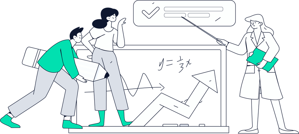 Niñas tomando clases de matemáticas en línea  Ilustración