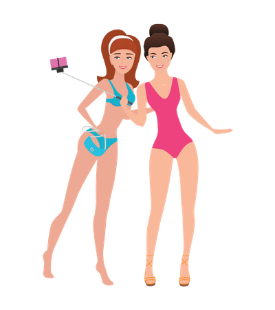 Chicas tomando selfie  Illustration