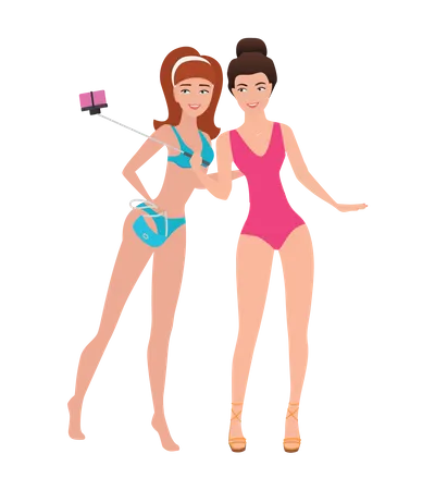 Chicas tomando selfie  Illustration